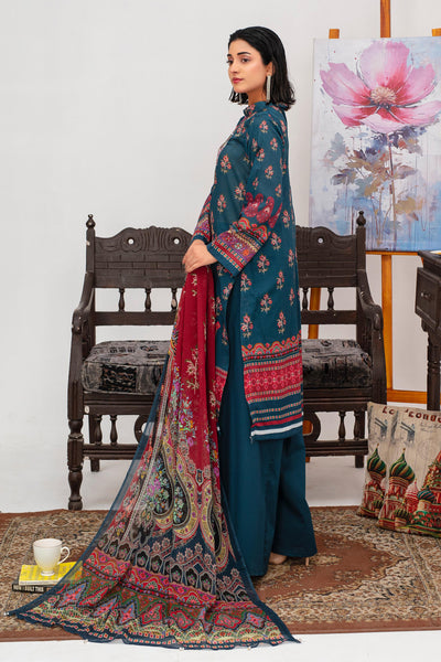 3 Pcs Digital Printed Embroidered Lawn Suit Kashmiri Green