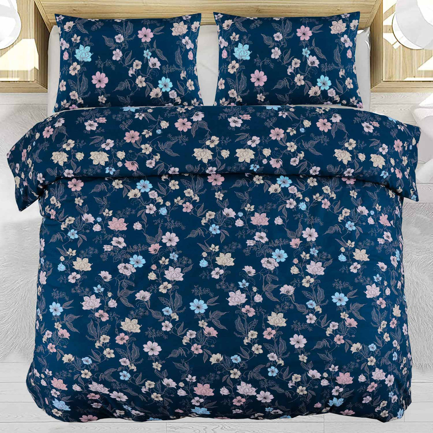 EVERYDAY ESSENTIAL T-144 DUVET COVER SET INDIGO FINEST