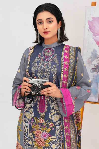 3 Pcs Digital Printed Embroidered Lawn Suit Satrangi