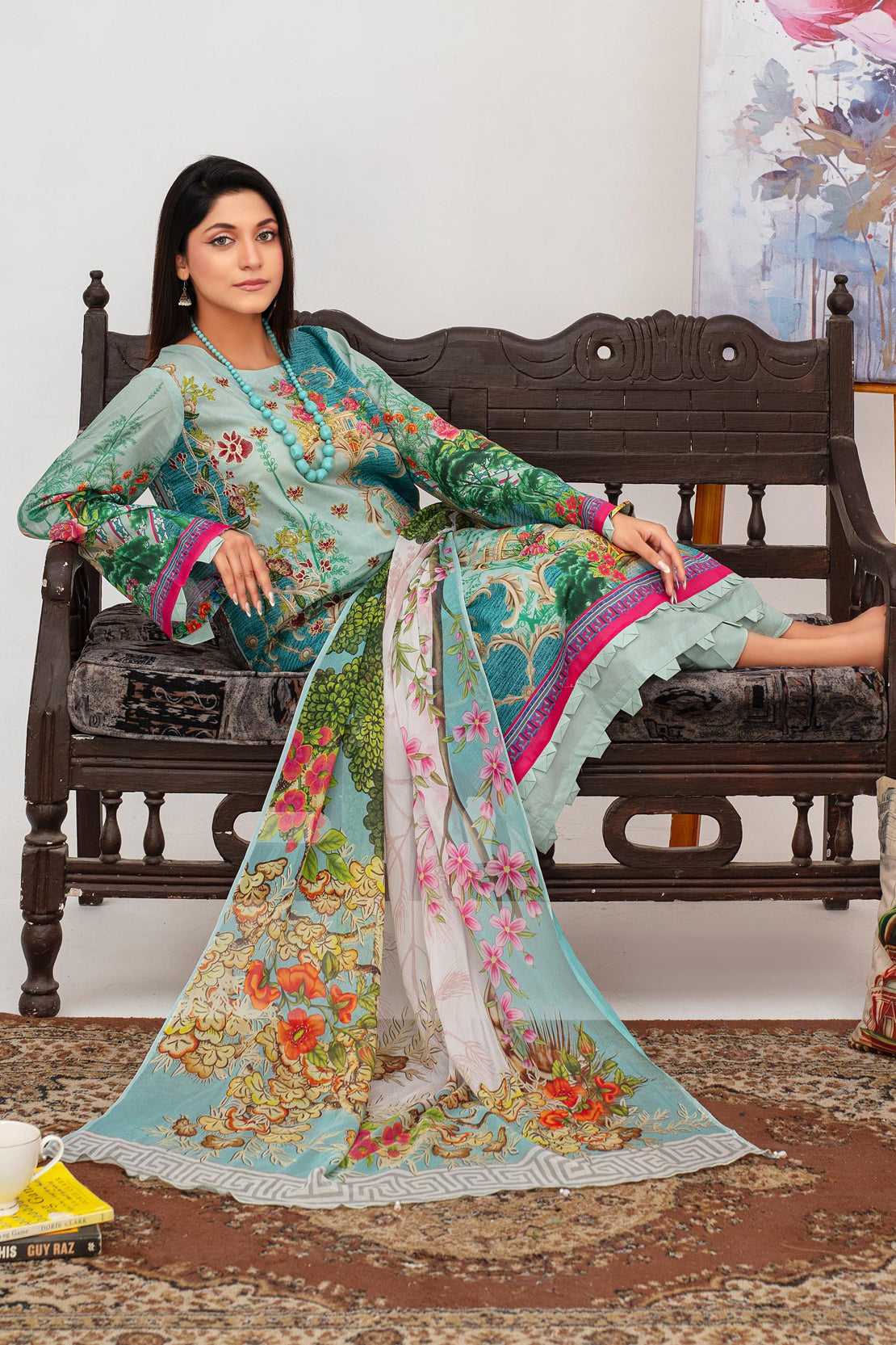 3 Pcs Digital Printed Embroidered Lawn Suit Gul e Bahar
