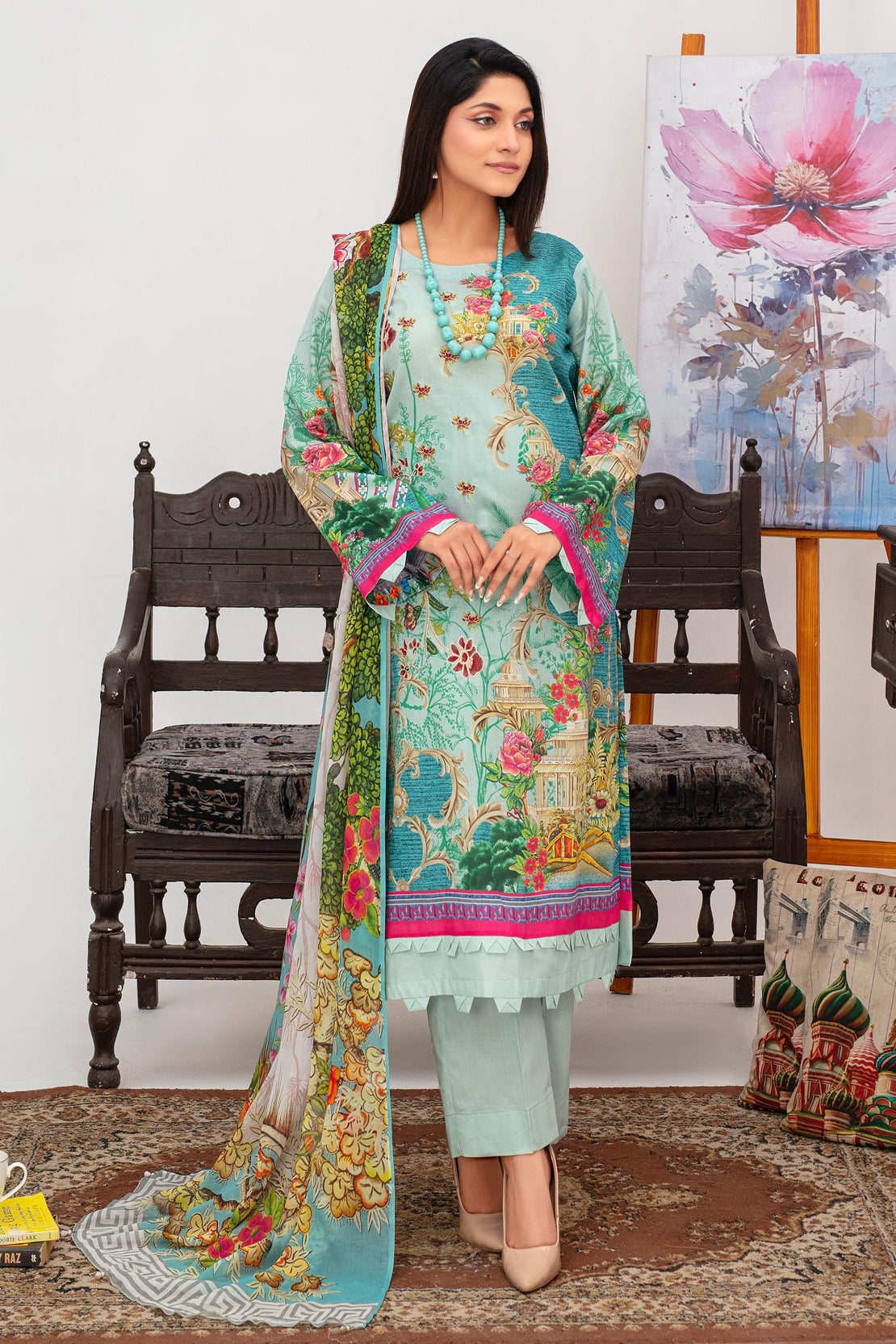 3 Pcs Digital Printed Embroidered Lawn Suit Gul e Bahar