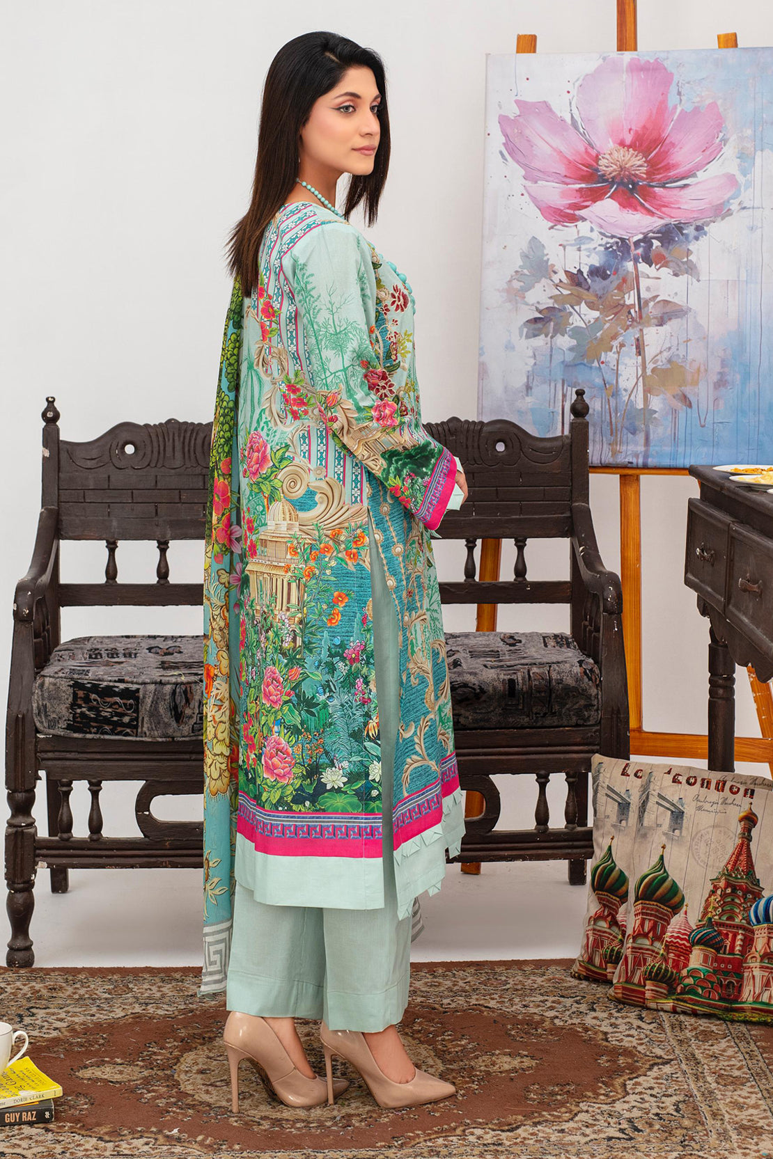 3 Pcs Digital Printed Embroidered Lawn Suit Gul e Bahar