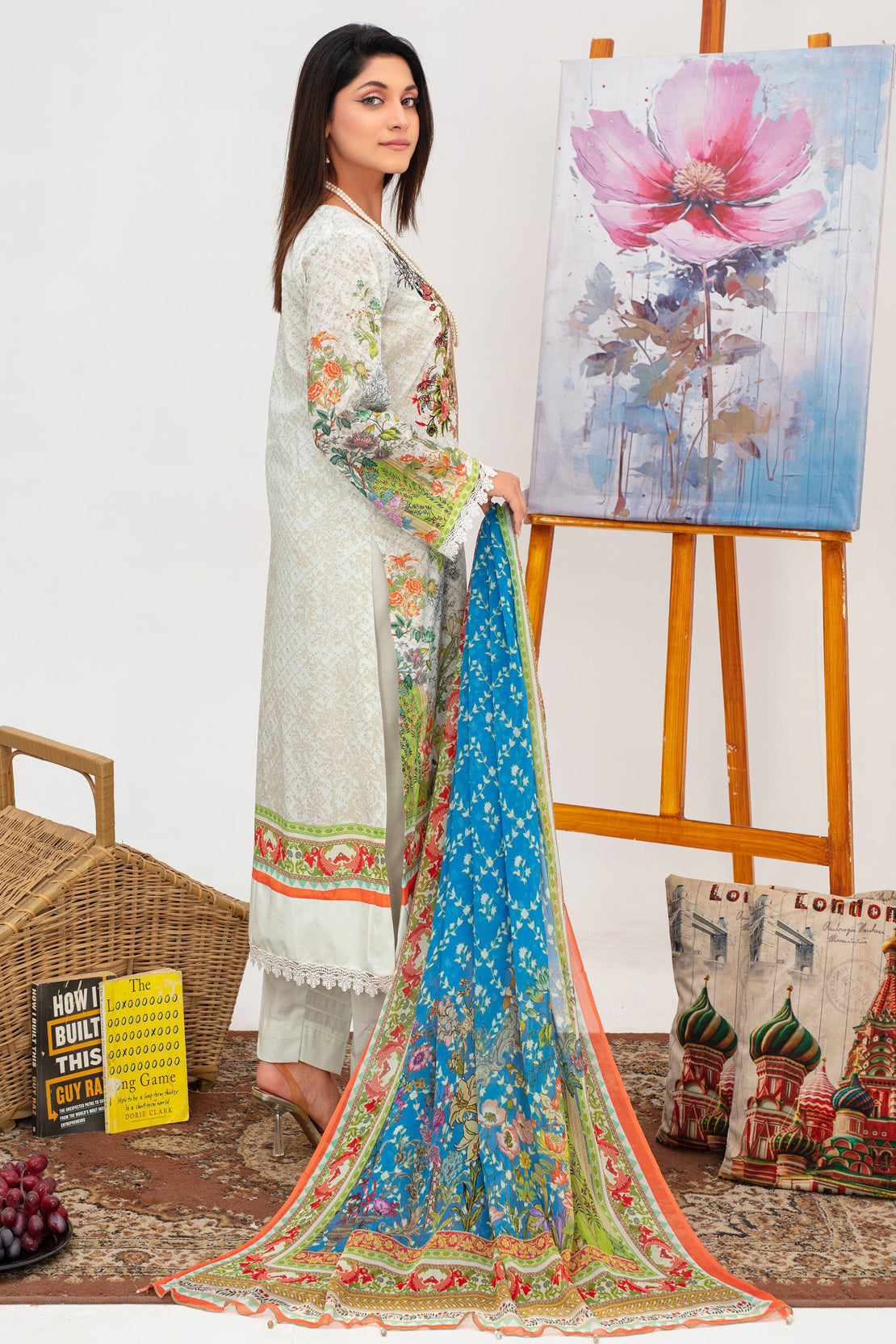 3 Pcs Digital Printed Embroidered Lawn Suit Jasmine