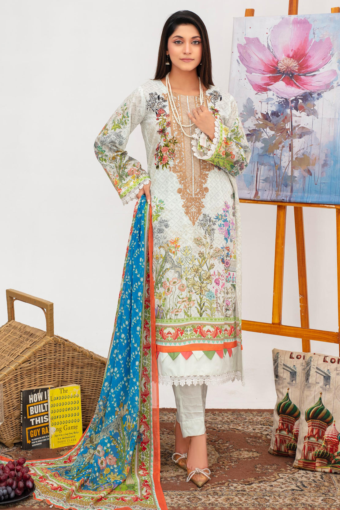 3 Pcs Digital Printed Embroidered Lawn Suit Jasmine