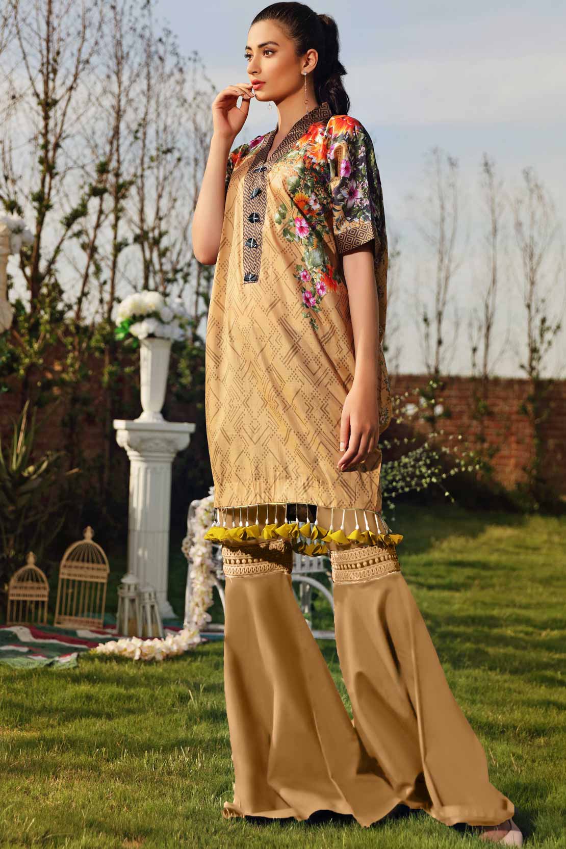 2 PCS DIGITAL PRINTED SUIT FLEUR D ORANGE