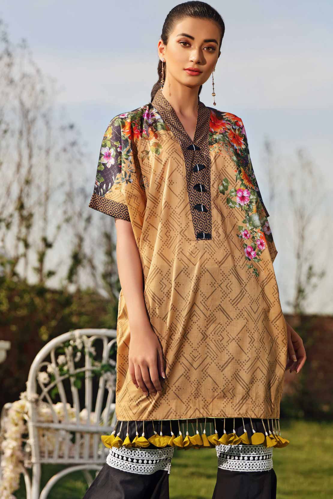 2 PCS DIGITAL PRINTED SUIT FLEUR D ORANGE