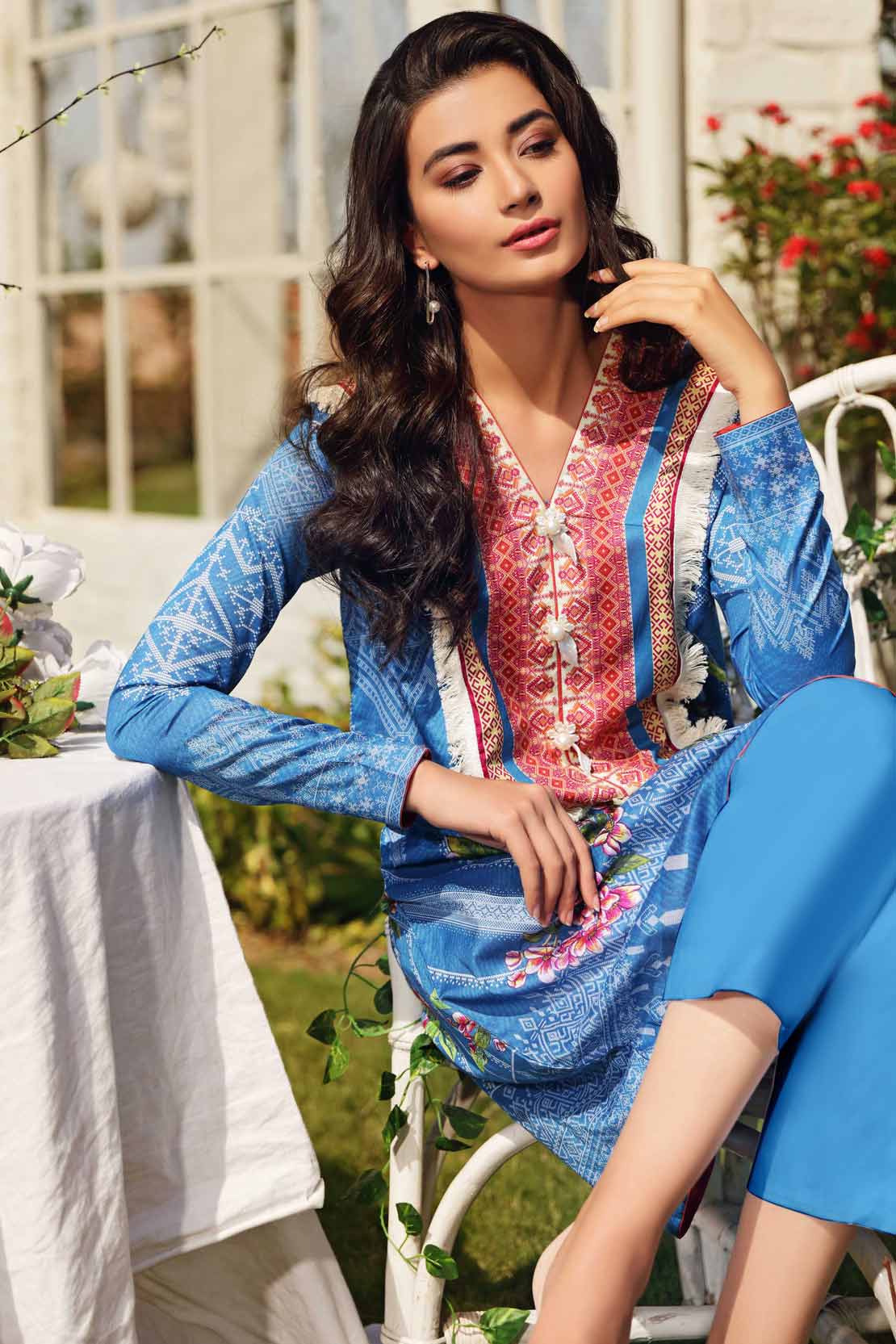 2 PCS DIGITAL PRINTED SUIT ROSE CLEMATIS