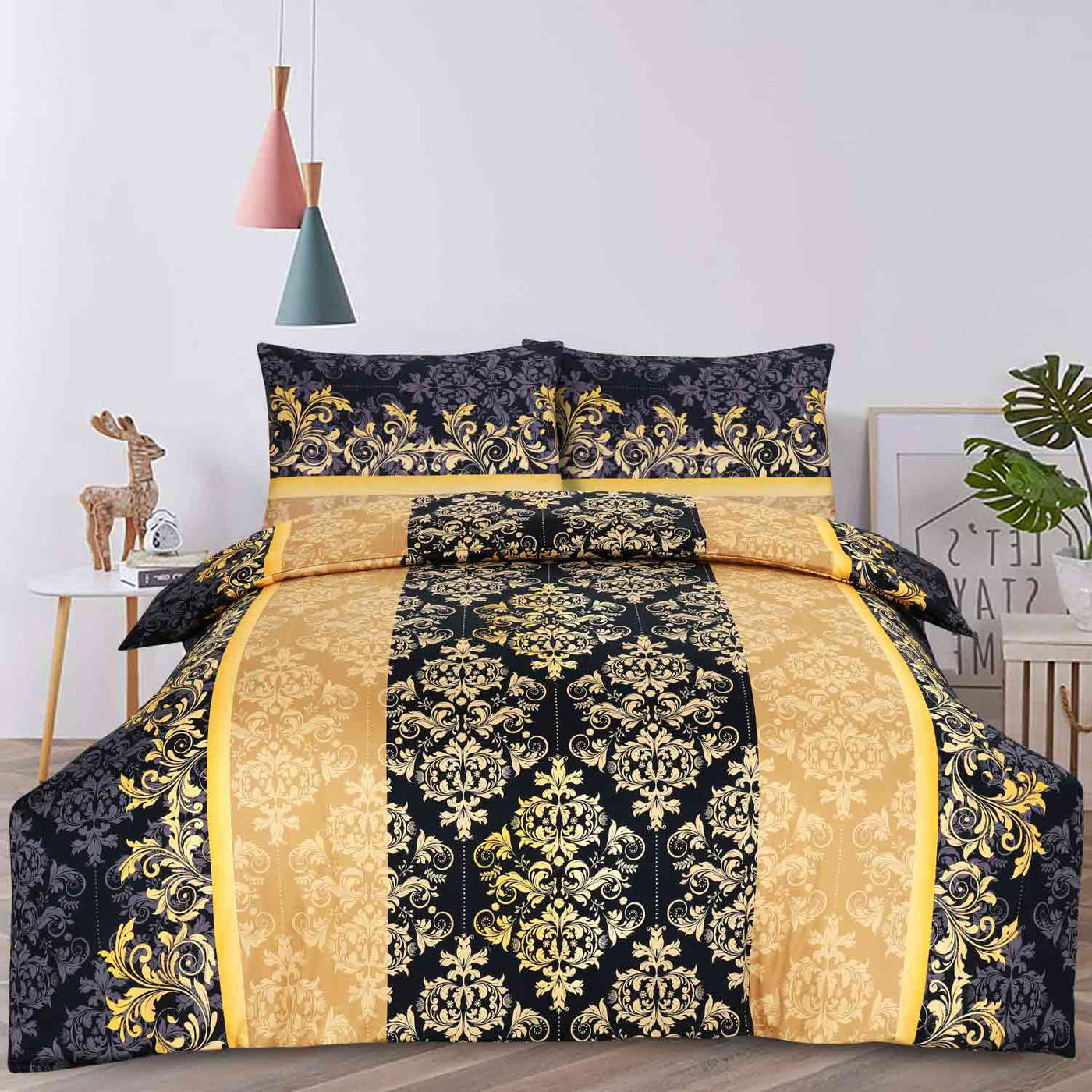 LUXURY PERCALE T-200 BED SHEET GOLDEN DAMASK